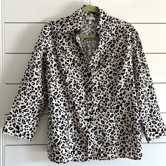 Harve Bernard Animal Print Linen Cotton Top - Picture 1 of 5
